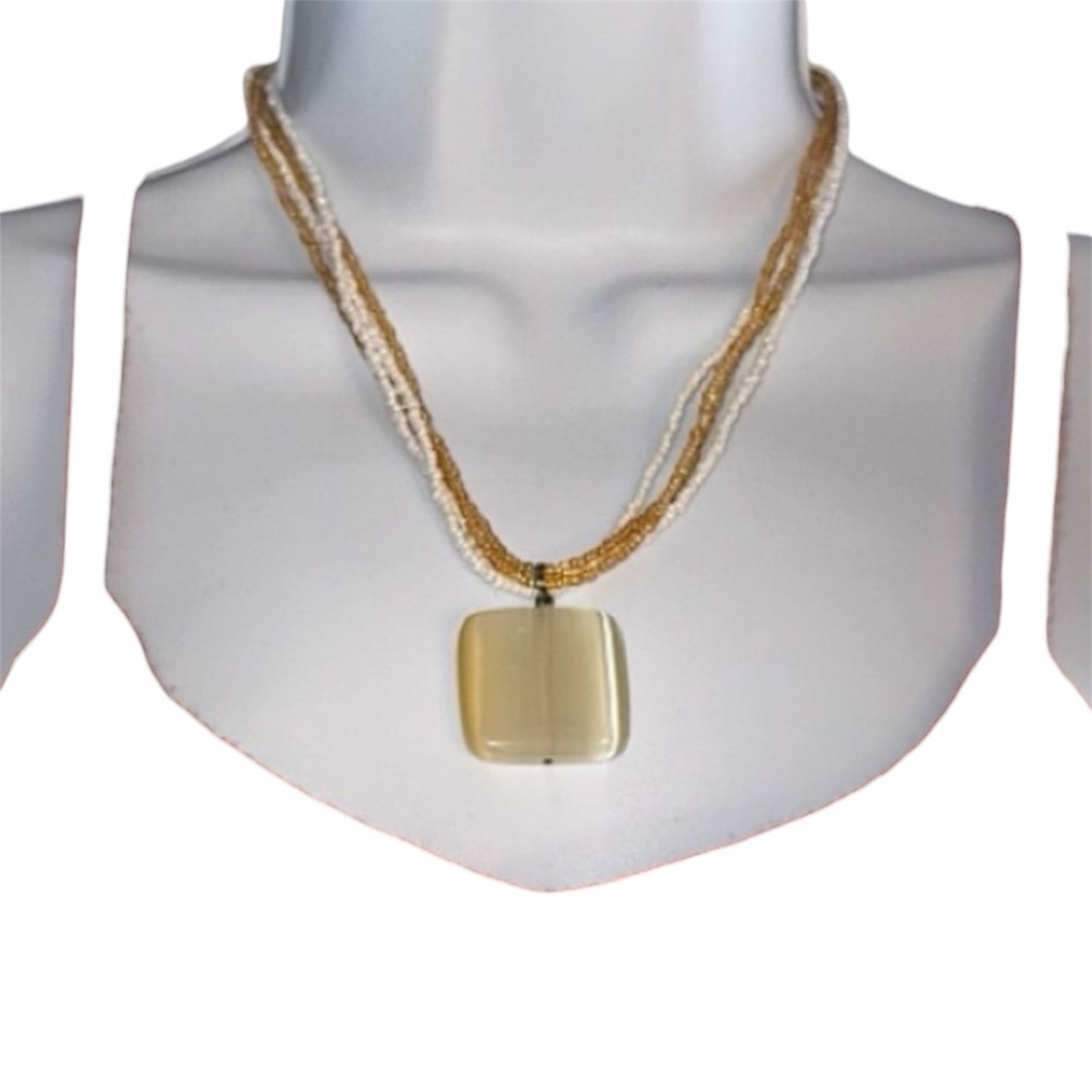 Y2K Glass Bead Brown Moonstone Square Pendant